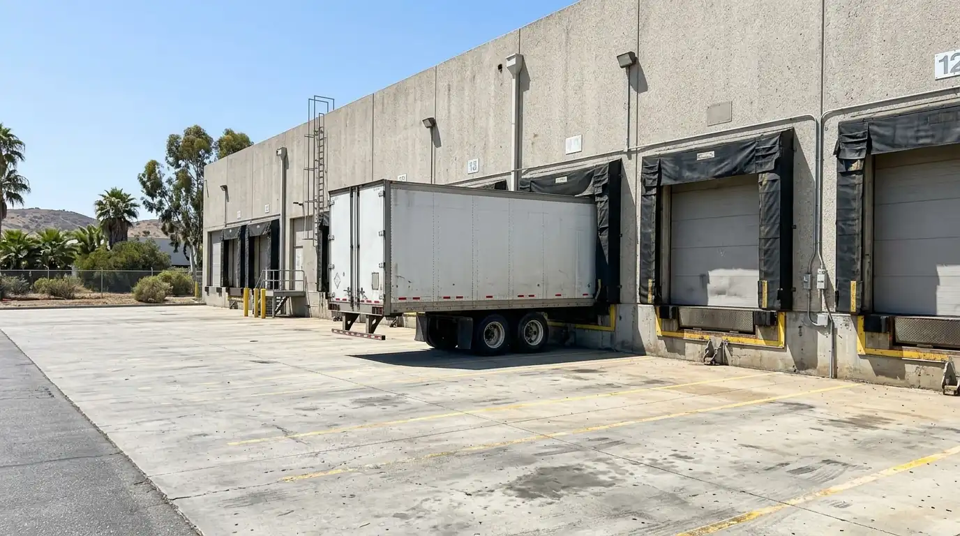 Warehouse loading docks with dock seals and bumpers