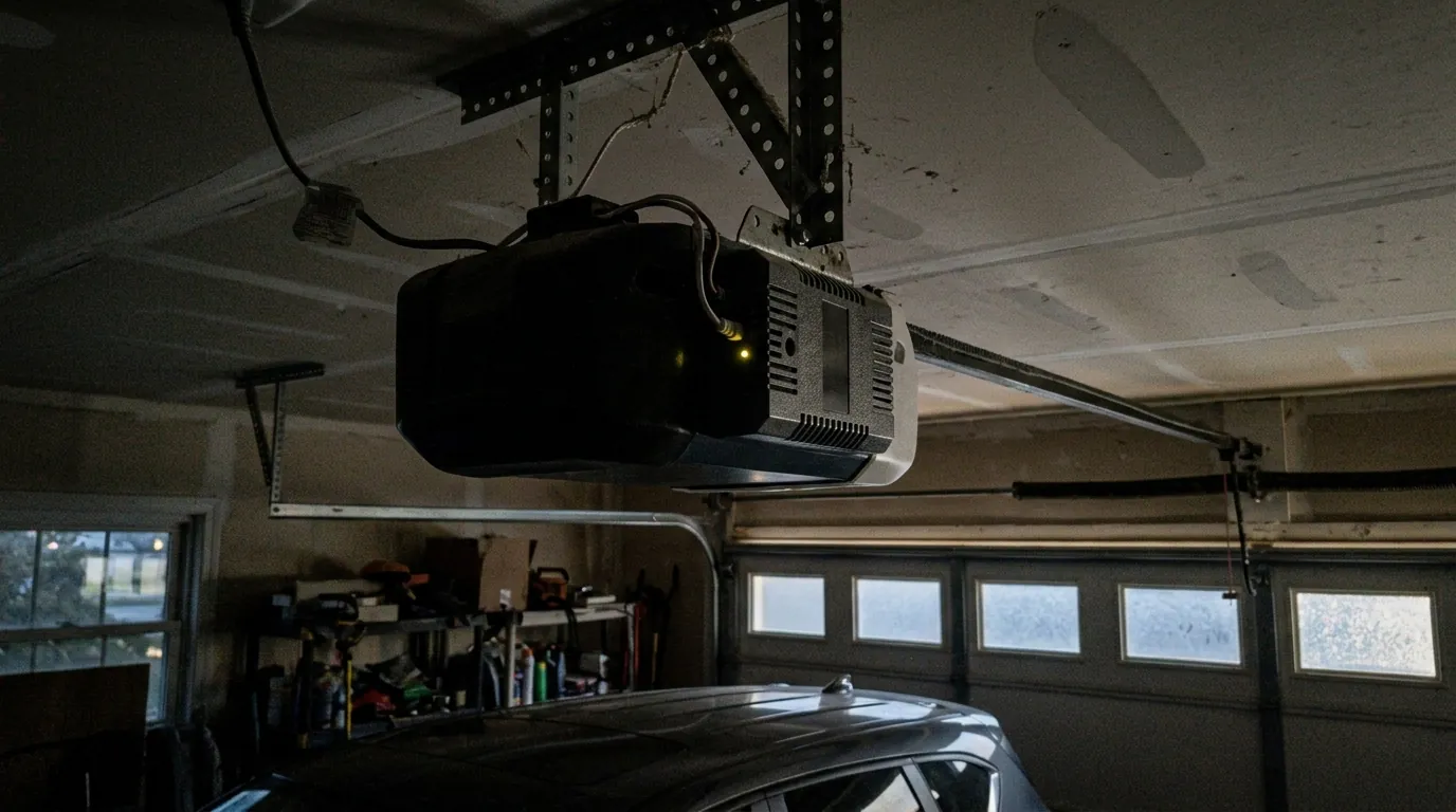 Garage door opener battery backup glowing during an outage