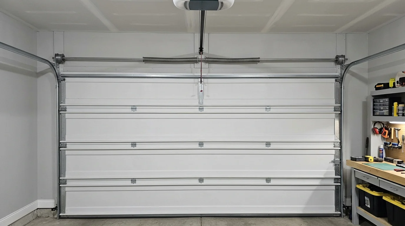 After: matched new cables seated on both drums above a level door
