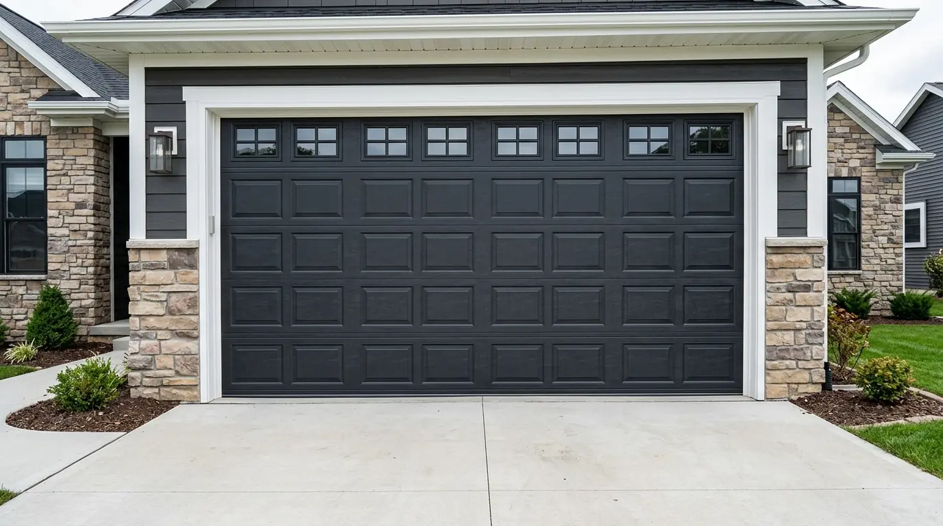 After: a new insulated garage door finished on the same house