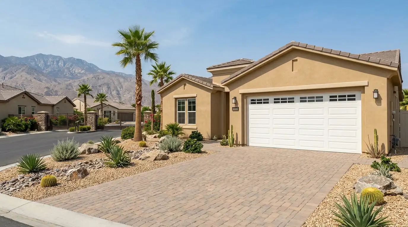 Insulated garage door on a newer Indio home
