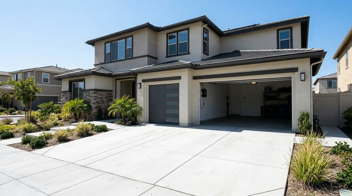 Modern garage door with a wall-mount opener in 4S Ranch