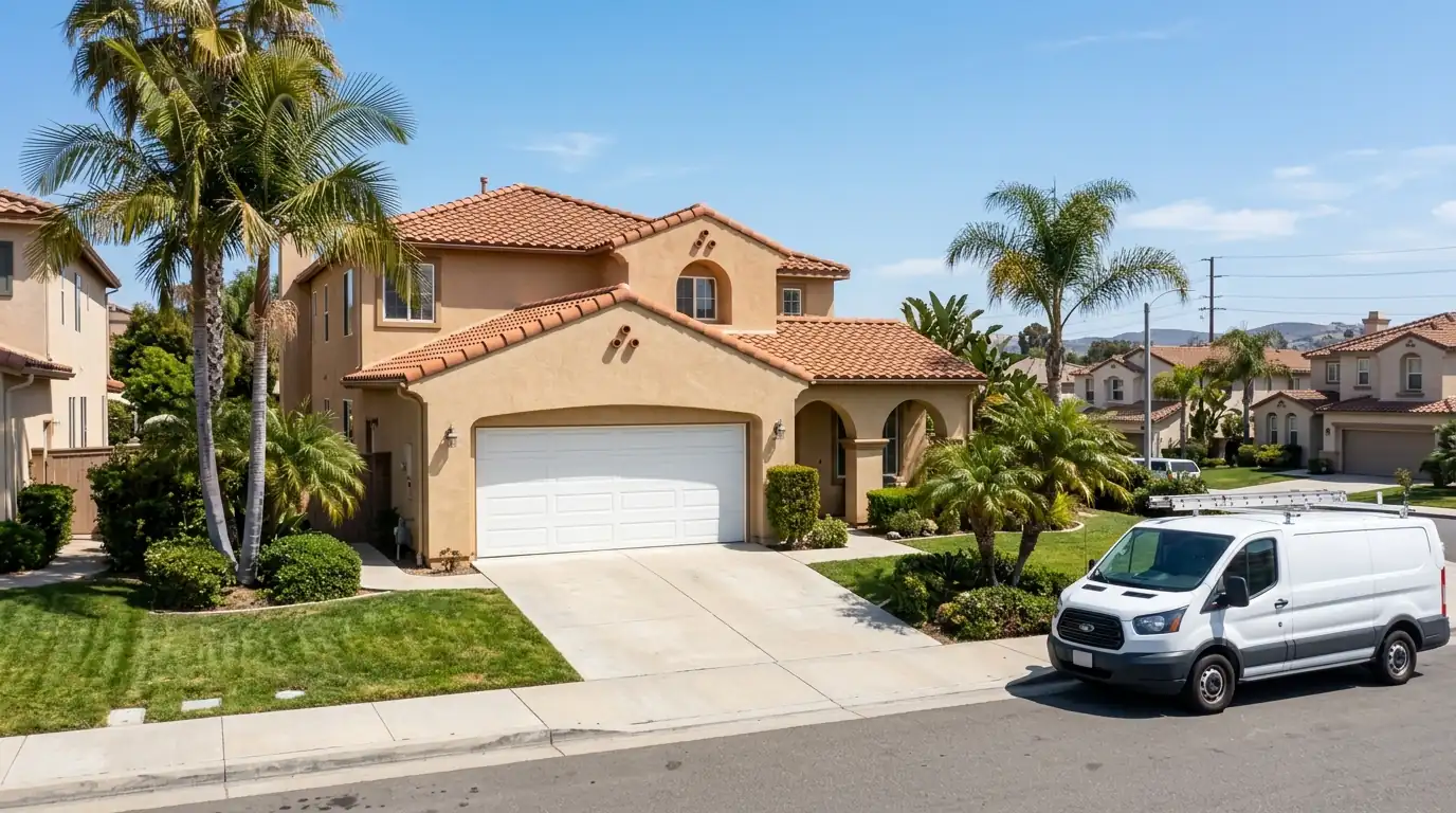 Garage door on a Mediterranean tract home in Chula Vista