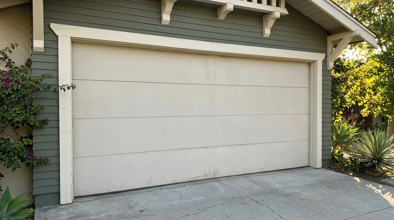 Before: a plain flat panel door on a Craftsman bungalow