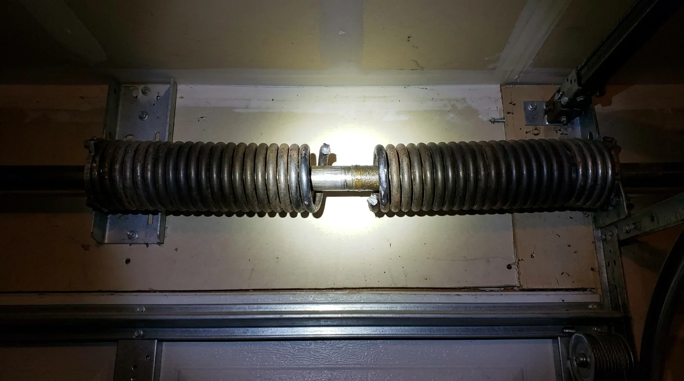Broken torsion spring with a visible gap in the coil