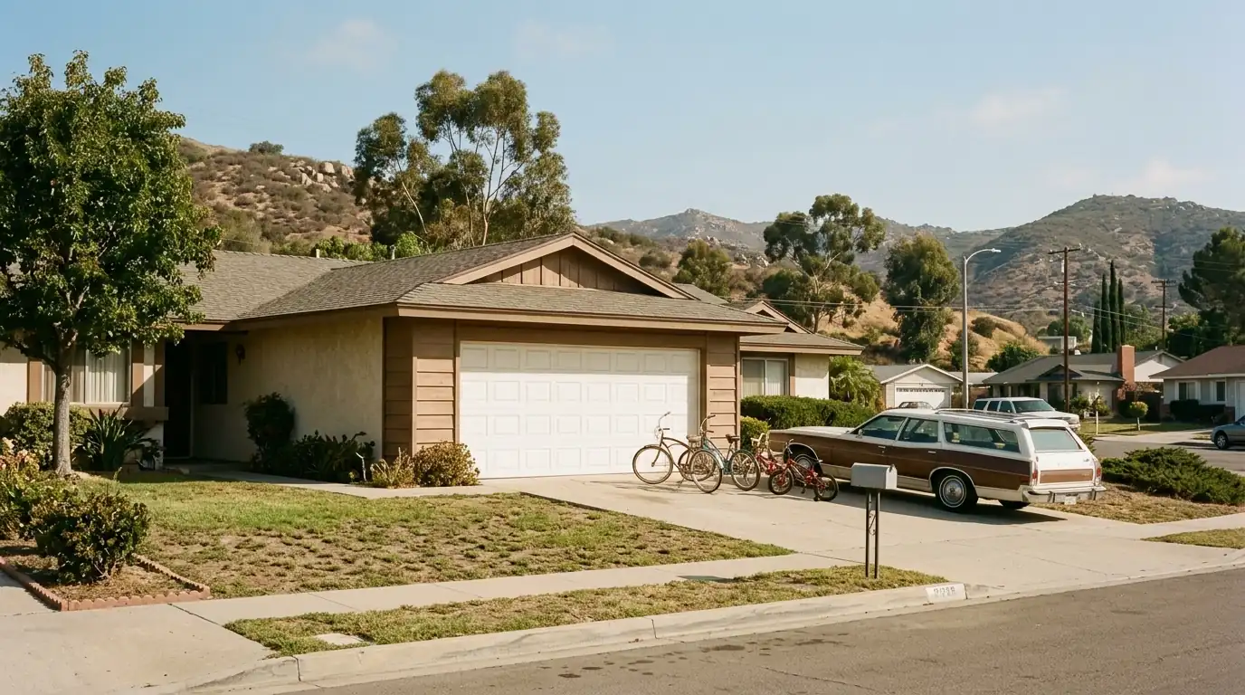 Garage door on a 1970s Santee tract home