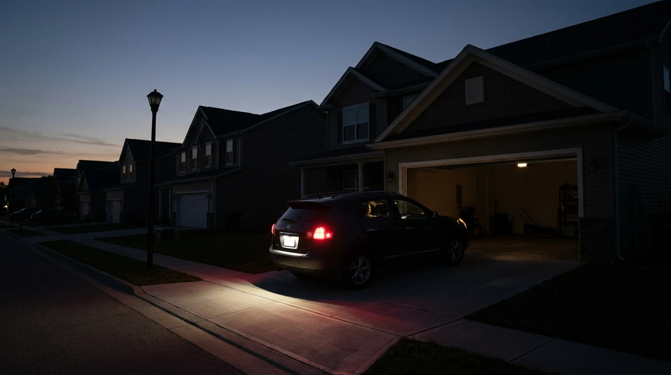 Car leaving a garage during a power outage