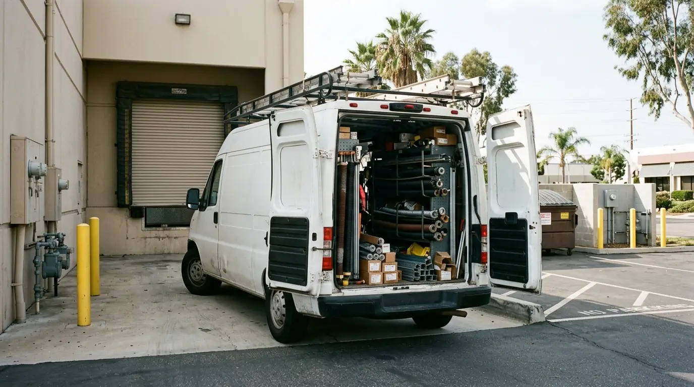 Service van stocked with springs and rollers