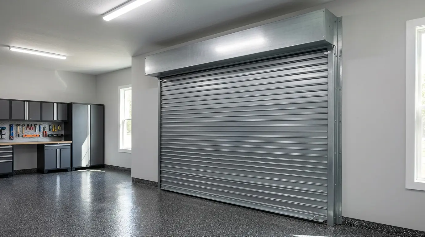After: a rolling steel service door running smoothly into its hood