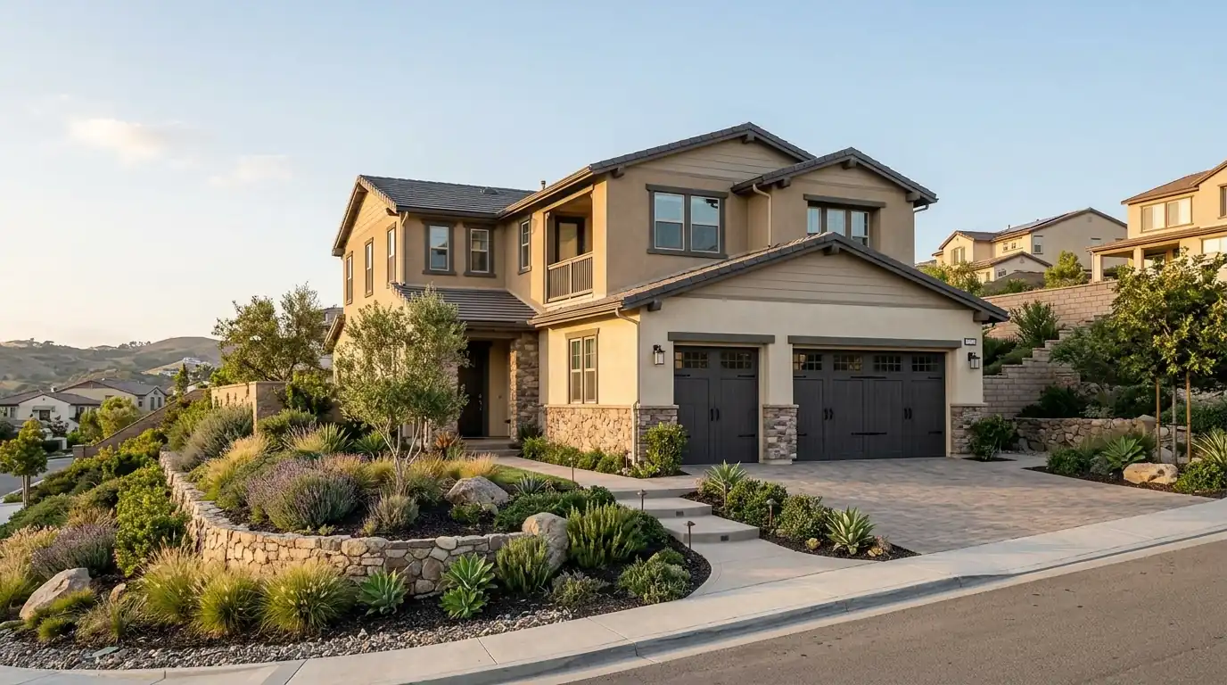 Carriage style garage door on a newer San Marcos home