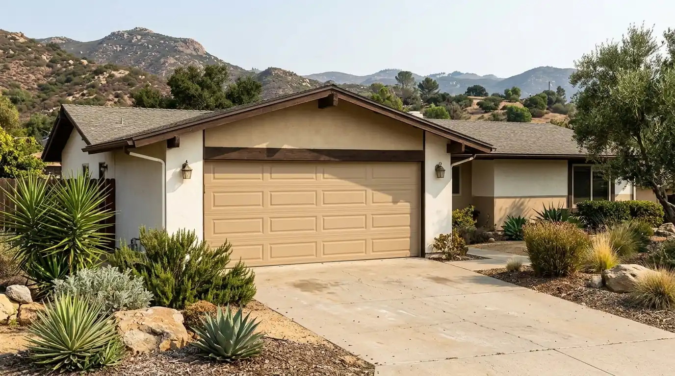 Garage door on a 1980s ranch home in Escondido