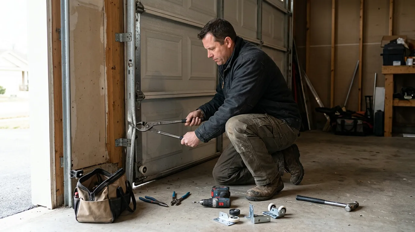 During the job: straightening a bent track section with a track tool