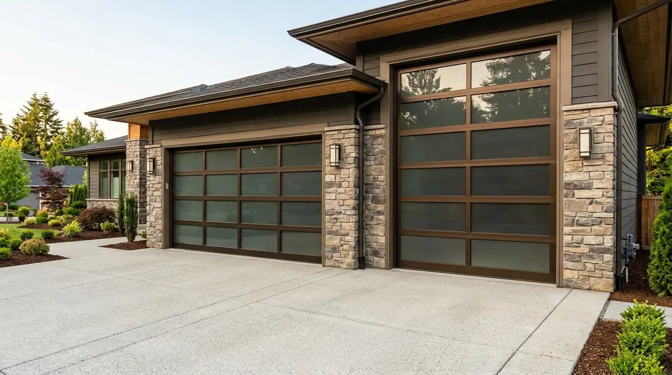 After: a finished custom RV door with bronze frames on the house