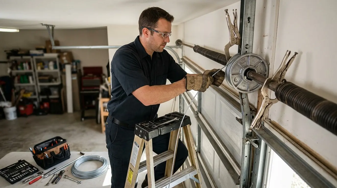 During the job: threading new cable onto a drum with the door clamped